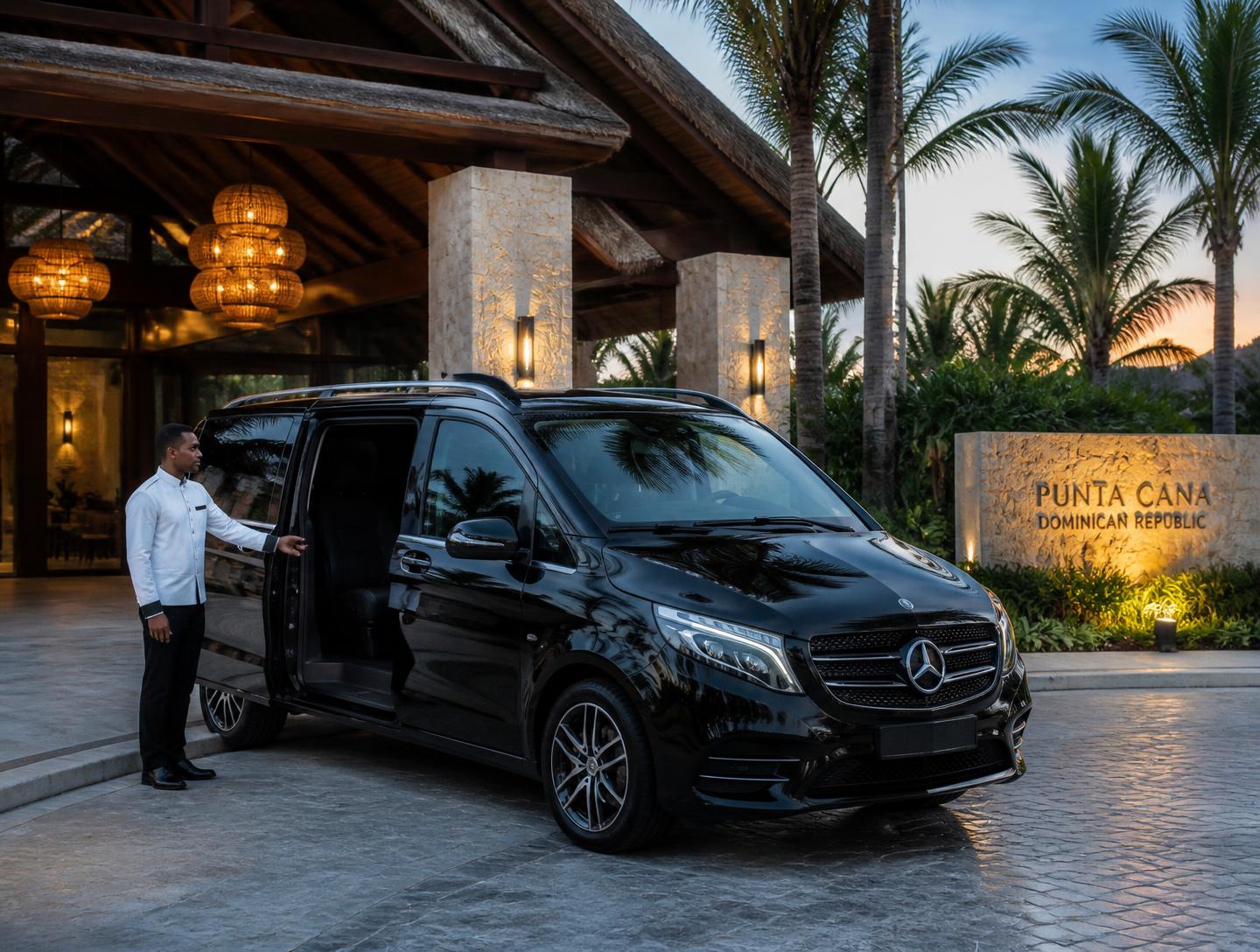 Chauffeur waiting beside a black VIP van